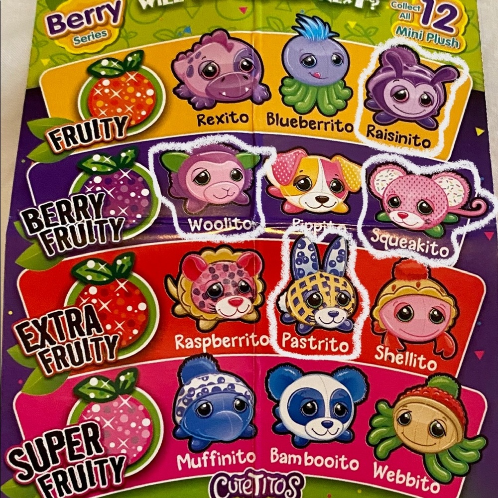 4 different Cutetitos Minitos small round collectible stuffed toys